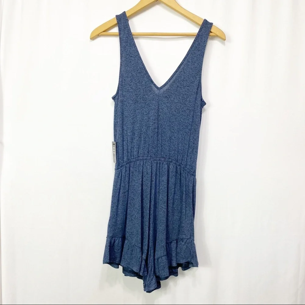NWT-Express Blue Marl V neck Ruffle short Romper XS - Picture 4 of 7